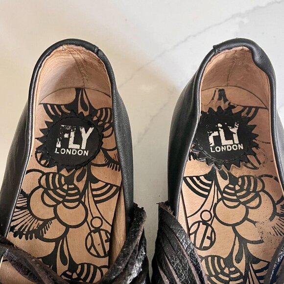 Fly London Woman's Black  LAFF Peep Toe Ballerina Shoes Size 7 - Picture 5 of 16